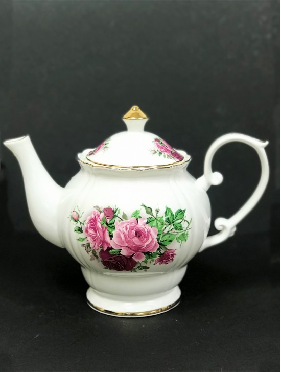 Fine Porcelain Pink & Red Roses Tea Pot With Gift Box